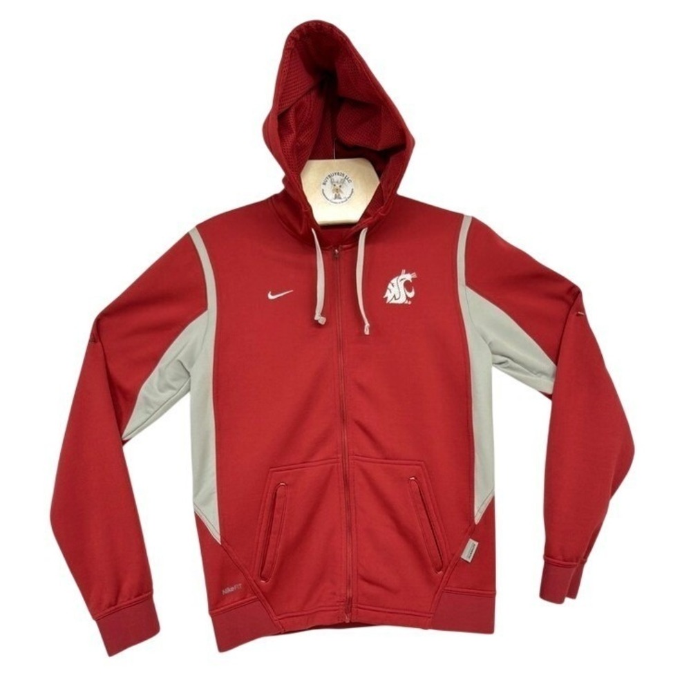 Nike Washington State Cougars Men's S Therma-FIT Full Zip Hoodie Red Gray - Picture 2 of 7